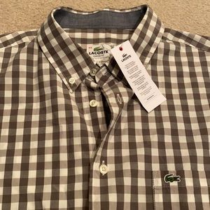 Lacoste Button up shirt. Gray and White check